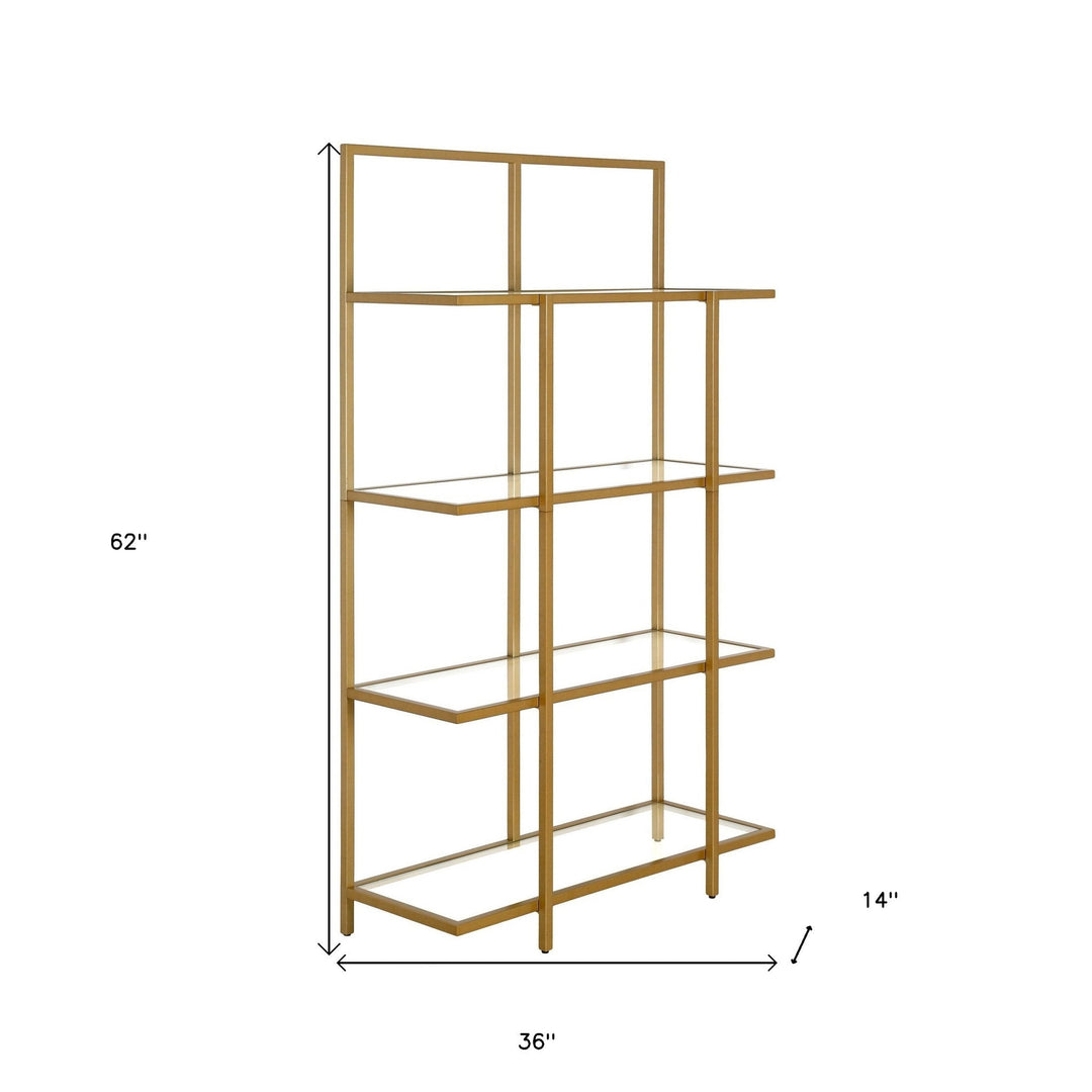 62" Gold Metal And Glass Four Tier Etagere Bookcase Image 4