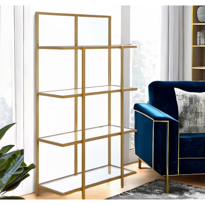 62" Gold Metal And Glass Four Tier Etagere Bookcase Image 5