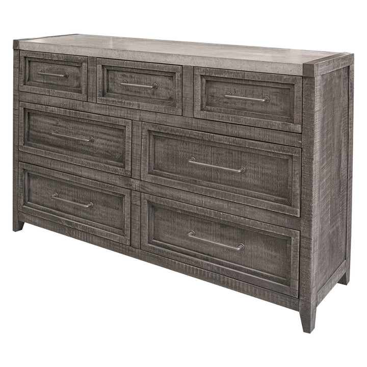 62" Gray Solid Wood Seven Drawer Triple Dresser Image 2