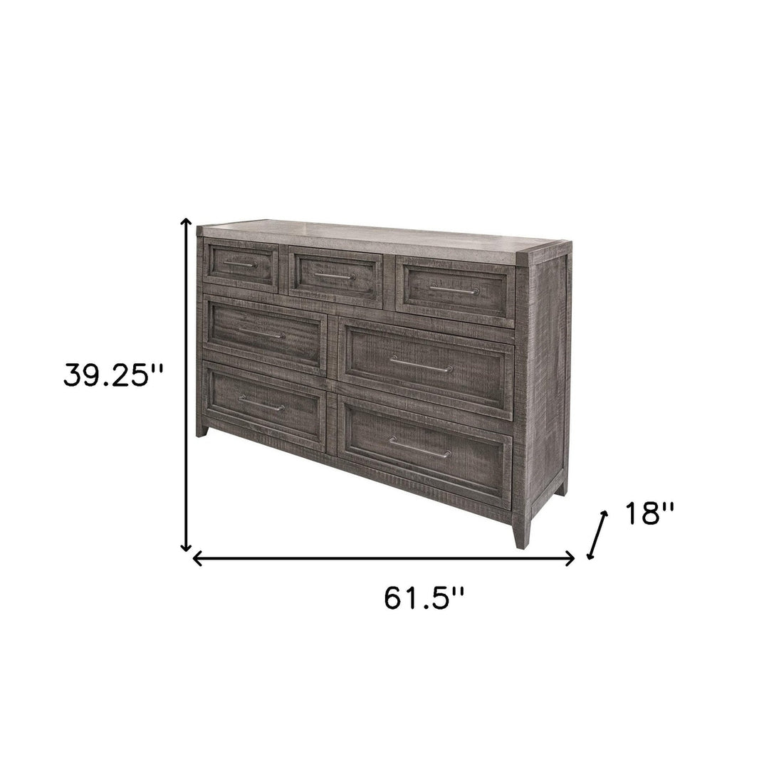 62" Gray Solid Wood Seven Drawer Triple Dresser Image 3