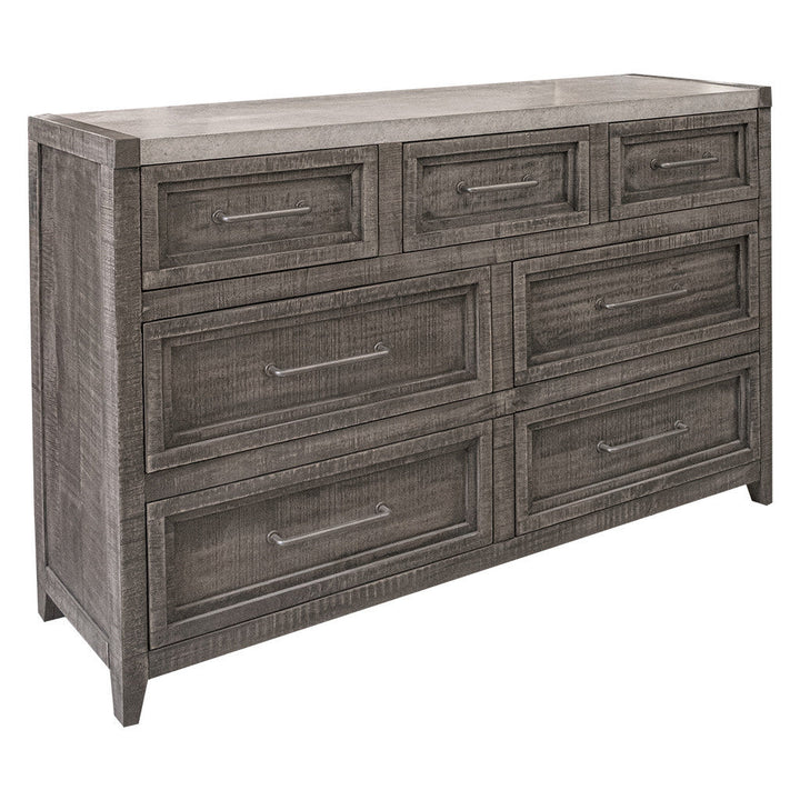 62" Gray Solid Wood Seven Drawer Triple Dresser Image 4