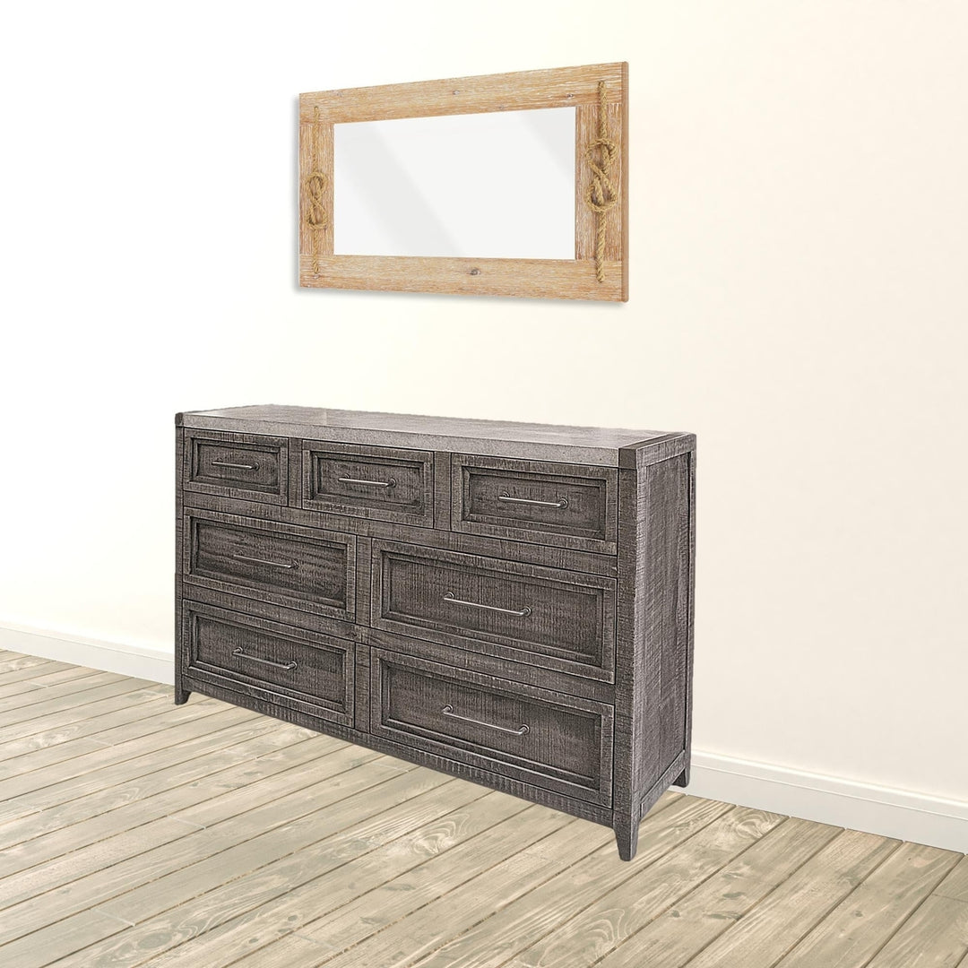 62" Gray Solid Wood Seven Drawer Triple Dresser Image 5