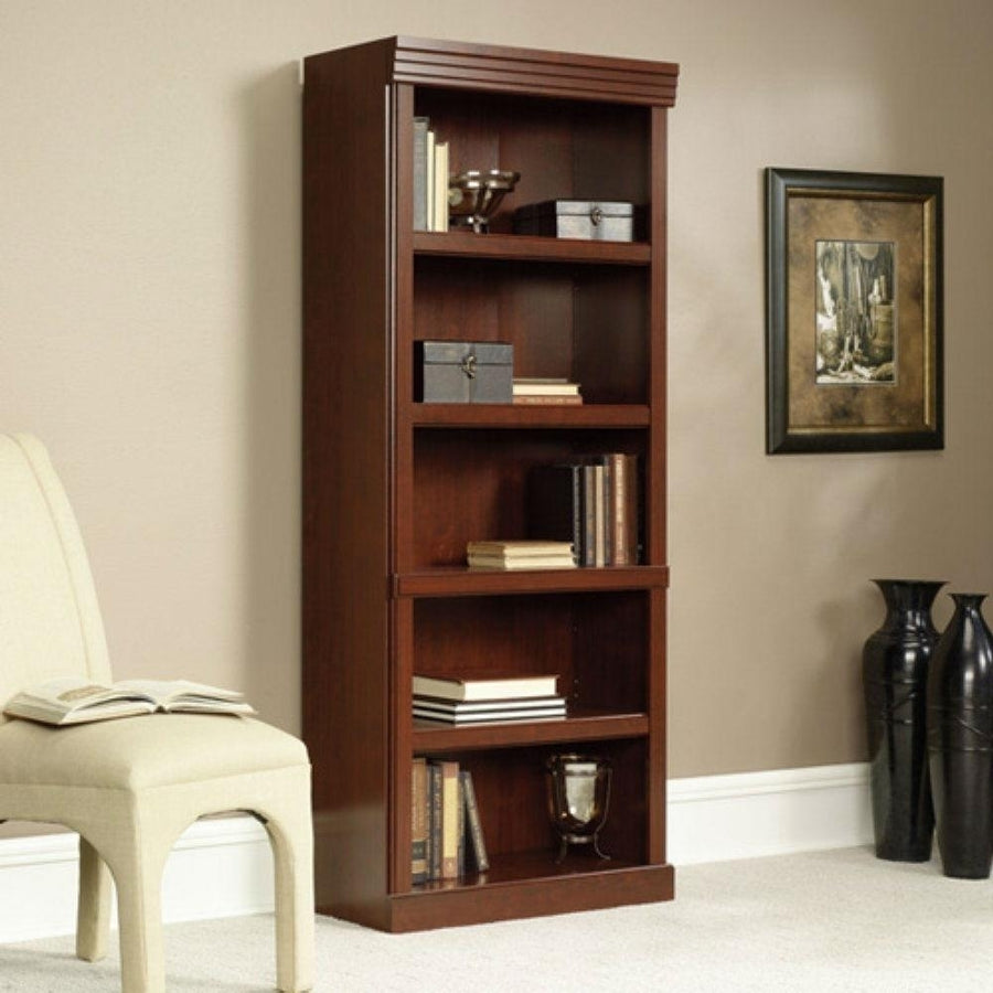 71-inch High 5-Shelf Wooden Bookcase in Cherry Finish Image 1