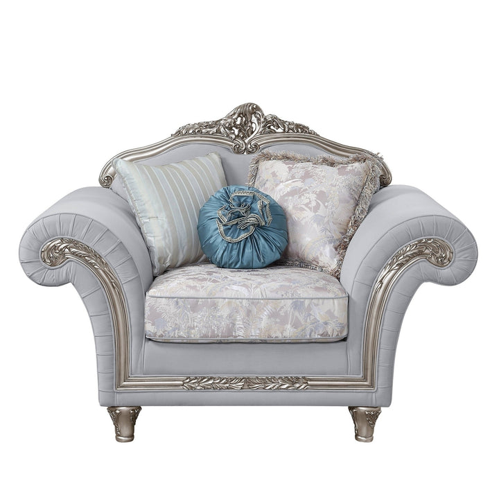 62" Light Gray Linen And Platinum Floral Club Chair Image 2