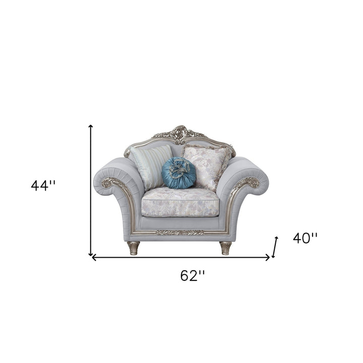 62" Light Gray Linen And Platinum Floral Club Chair Image 3