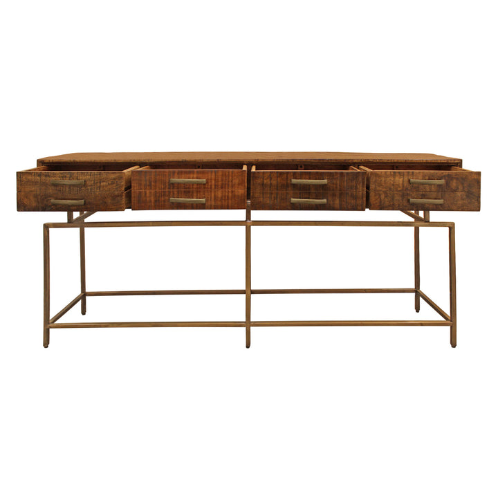 72" Brown and Brass Solid Wood Distressed Frame Console Table With Storage Image 3