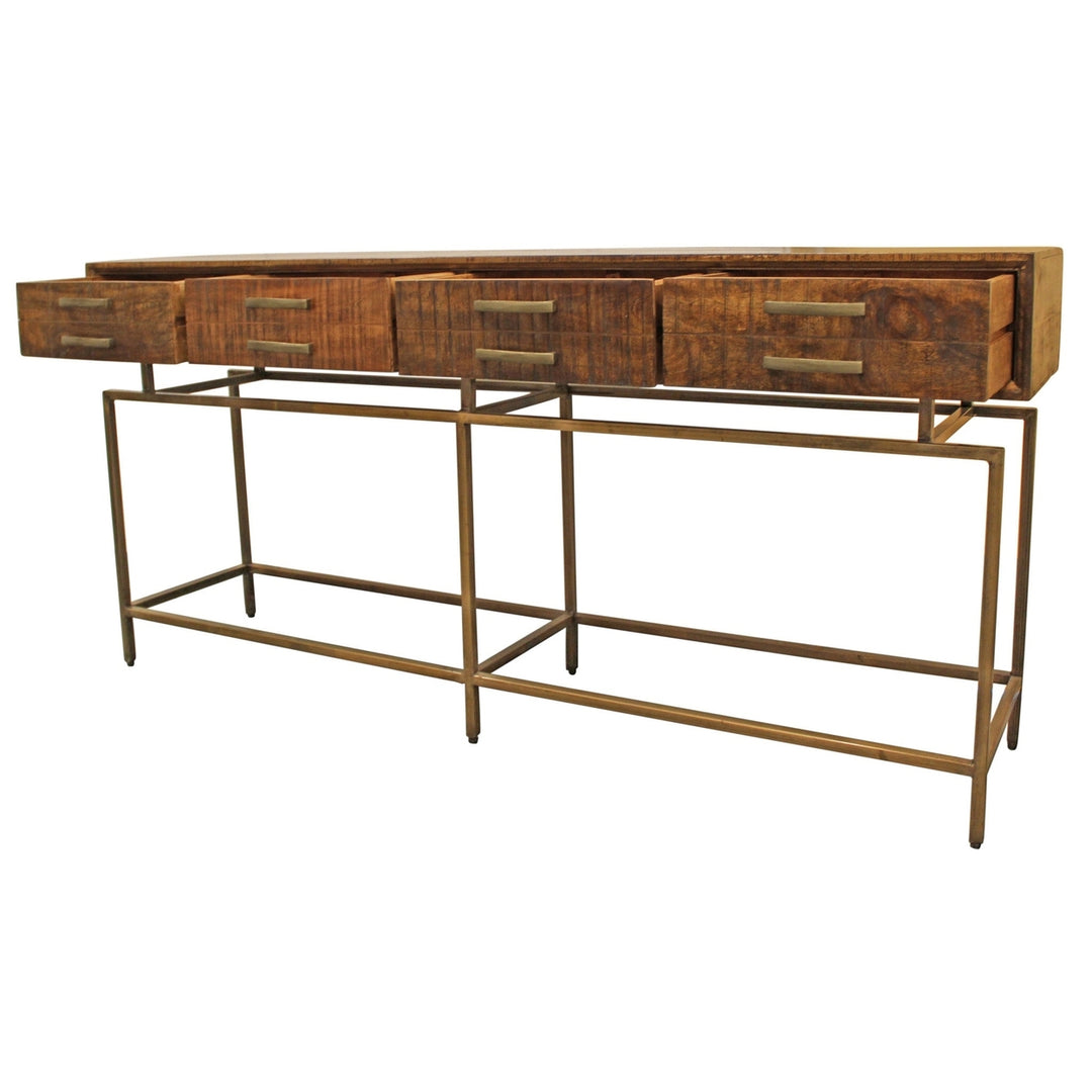 72" Brown and Brass Solid Wood Distressed Frame Console Table With Storage Image 4