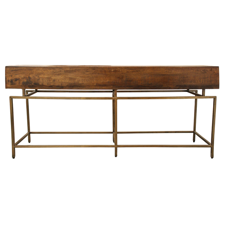 72" Brown and Brass Solid Wood Distressed Frame Console Table With Storage Image 6