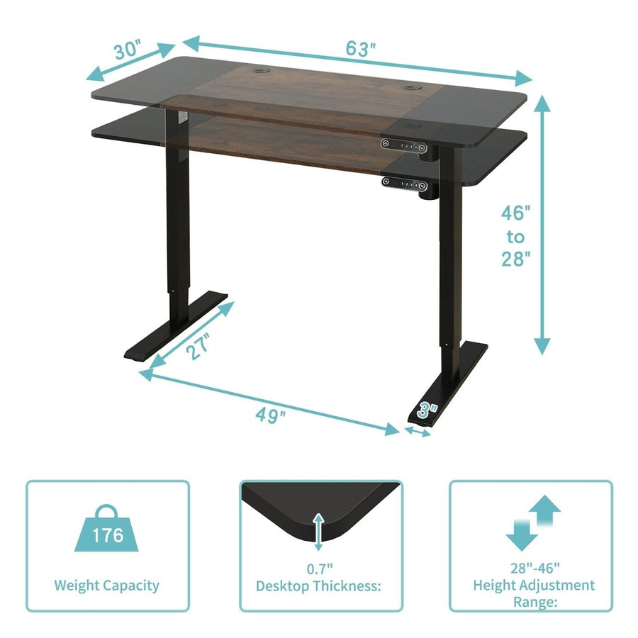 63" Adjustable Brown And Black And Black Standing Desk Image 1