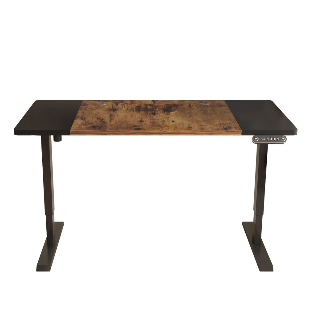 63" Adjustable Brown And Black And Black Standing Desk Image 2