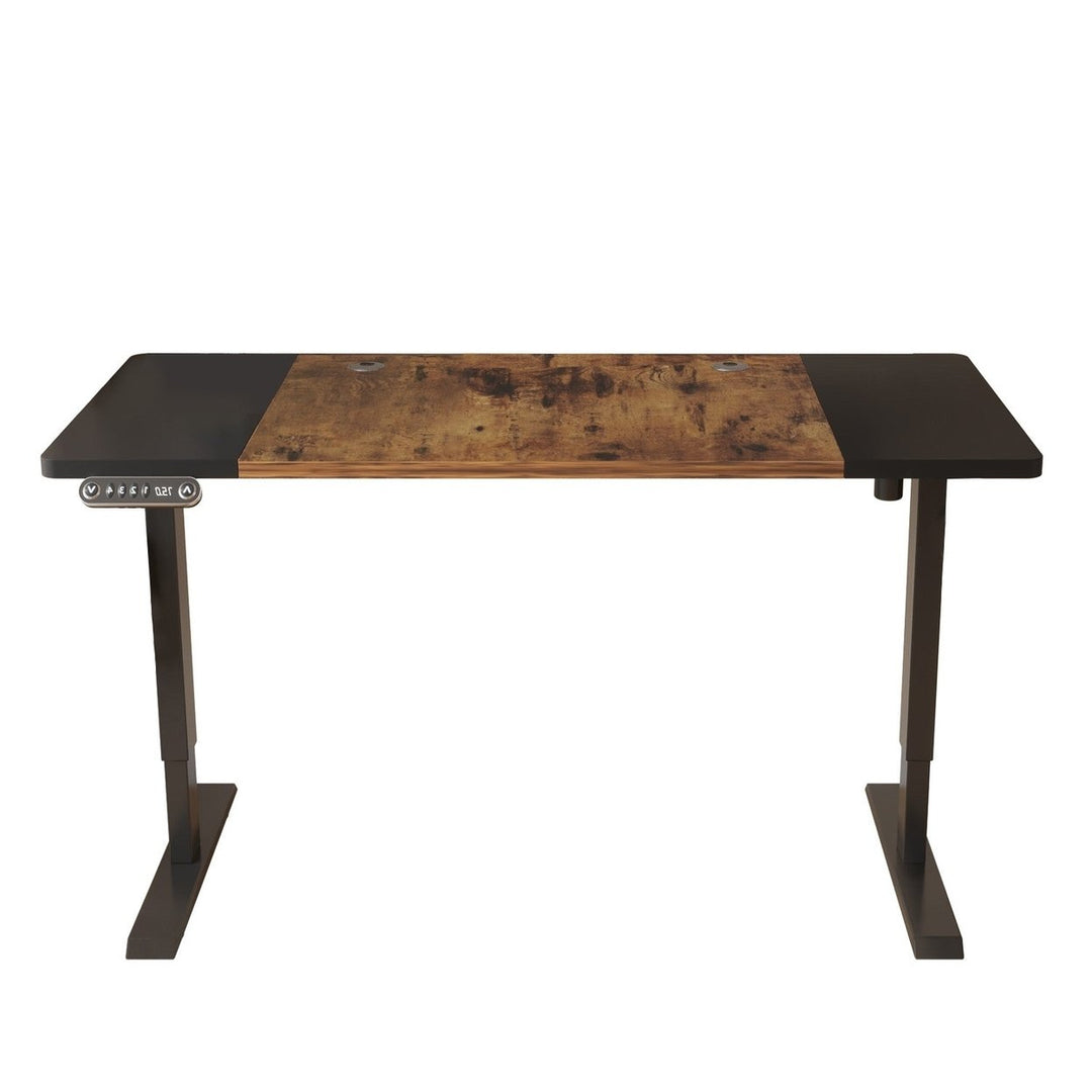 63" Adjustable Brown And Black And Black Standing Desk Image 3