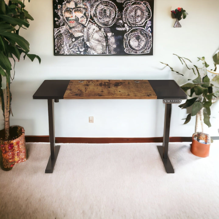 63" Adjustable Brown And Black And Black Standing Desk Image 5