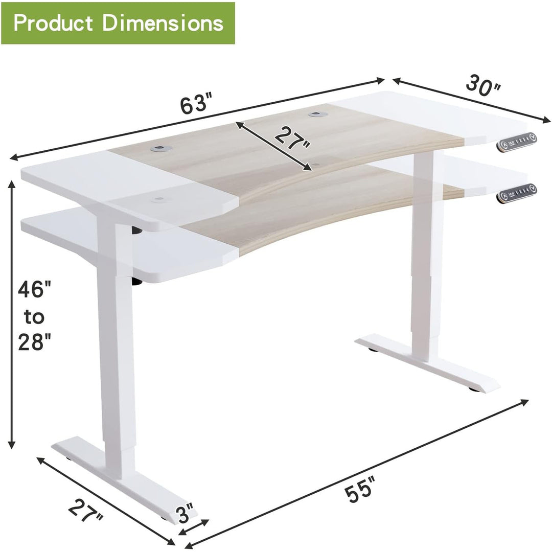 63" Adjustable White Standing Desk Image 1