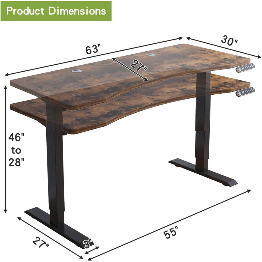 63" Adjustable Wood Brown and Black Standing Desk Image 1