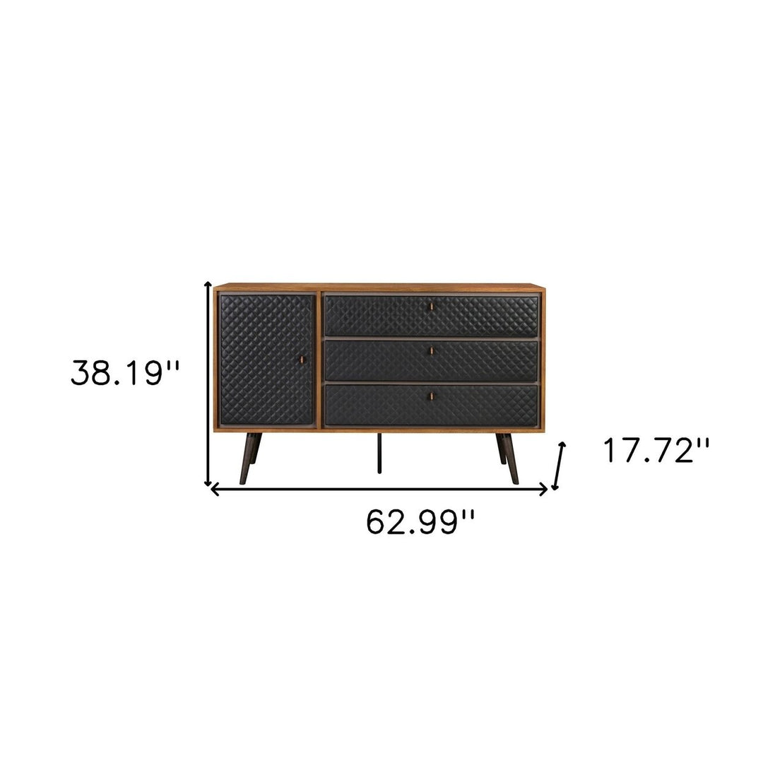 63" Brown and Black Solid Wood Three Drawer Double Dresser Image 7