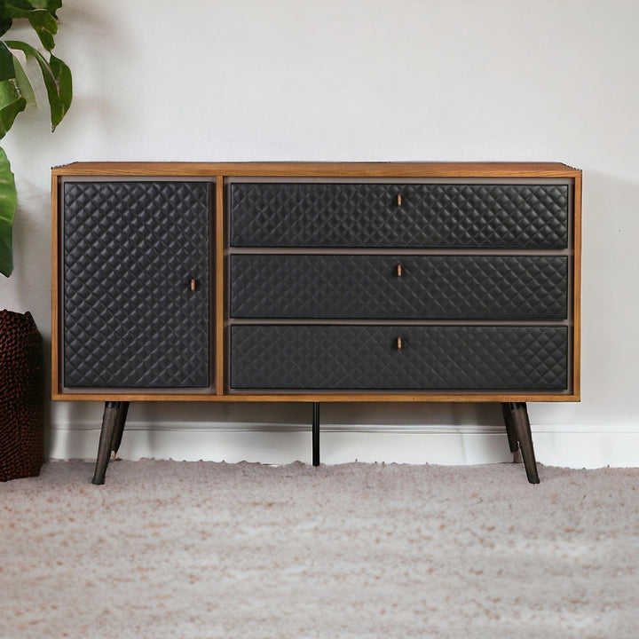 63" Brown and Black Solid Wood Three Drawer Double Dresser Image 8