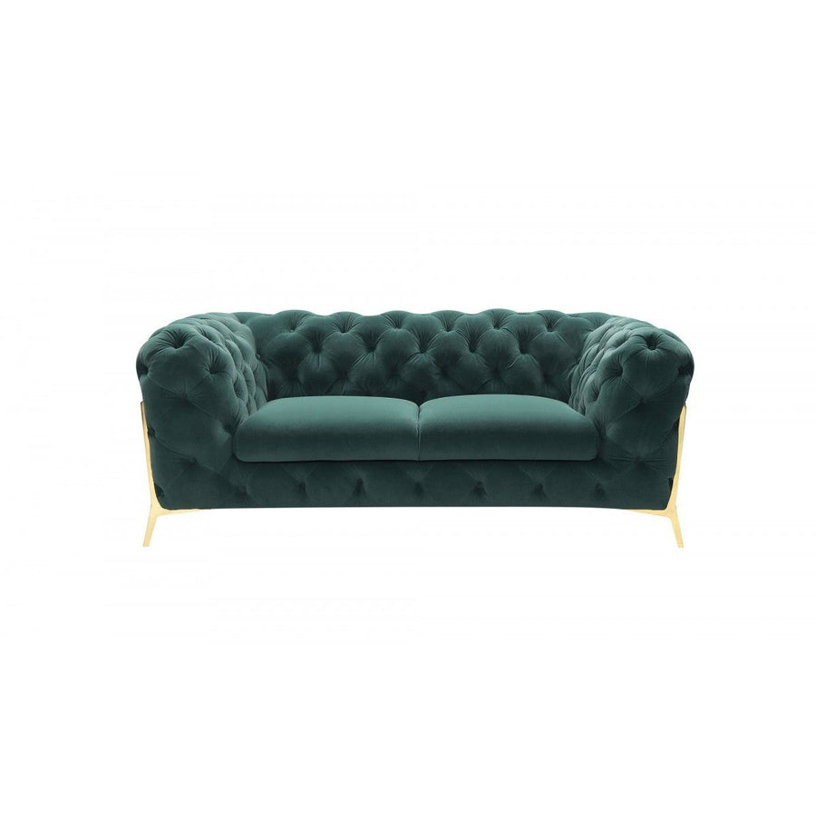 74" Emerald Green And Gold Velvet Loveseat Image 1