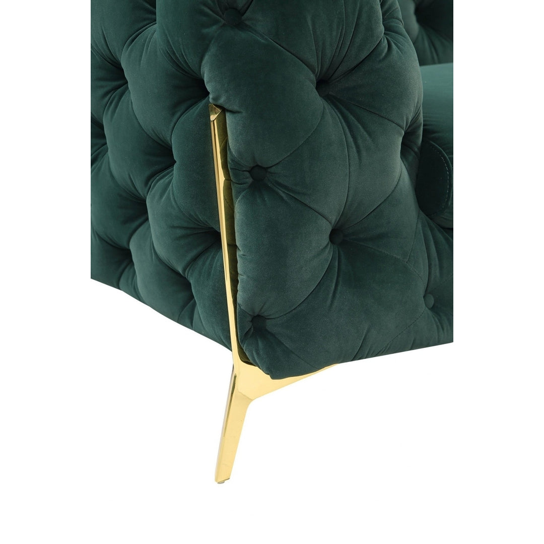 74" Emerald Green And Gold Velvet Loveseat Image 3