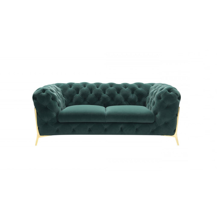 74" Emerald Green And Gold Velvet Loveseat Image 4