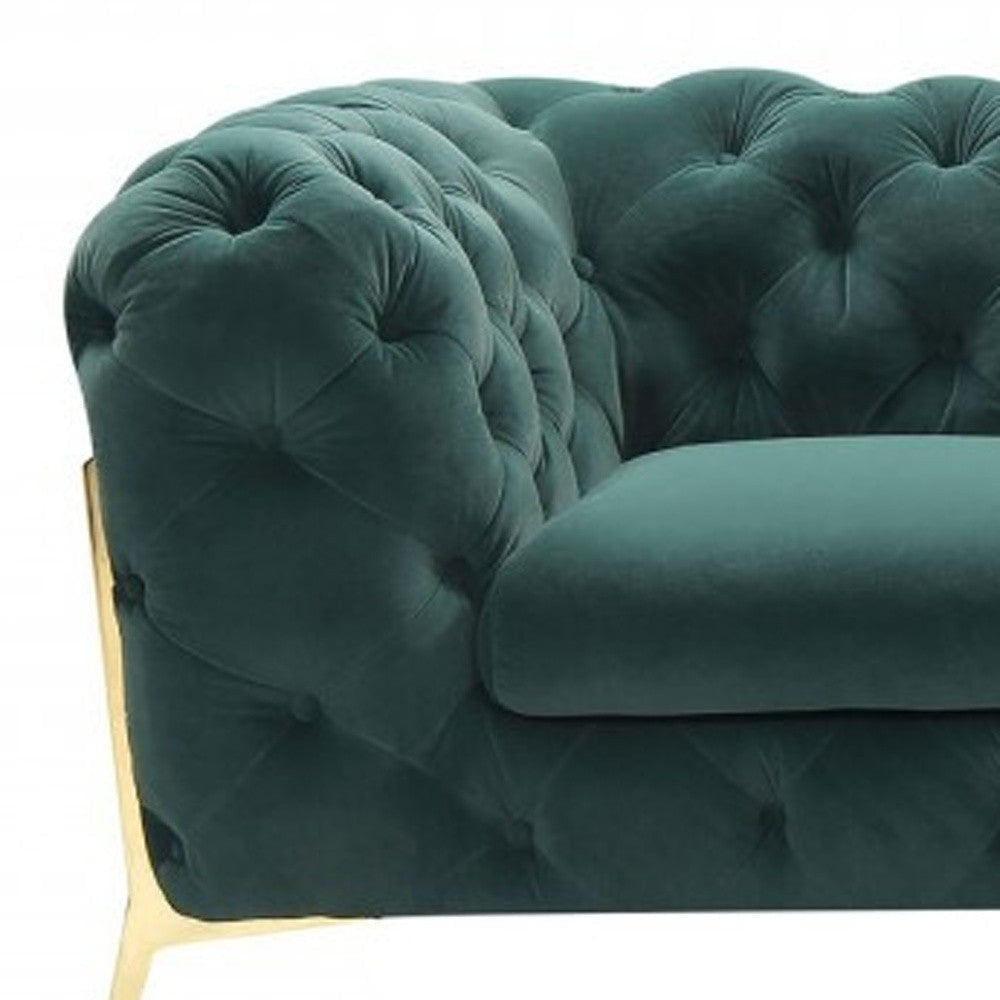 74" Emerald Green And Gold Velvet Loveseat Image 5