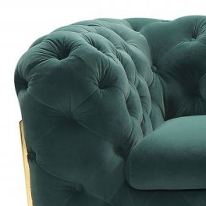 74" Emerald Green And Gold Velvet Loveseat Image 6