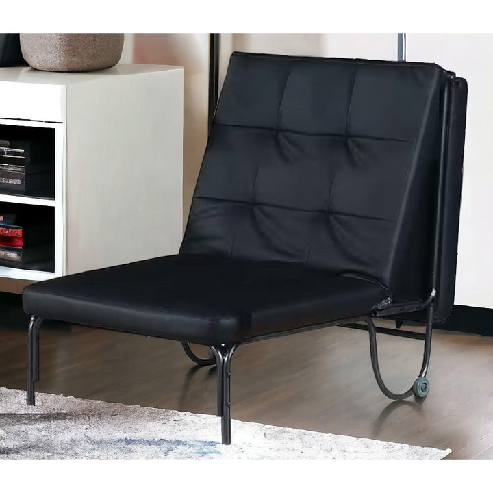 75" Black Faux Leather Tufted Convertible Chair Image 4