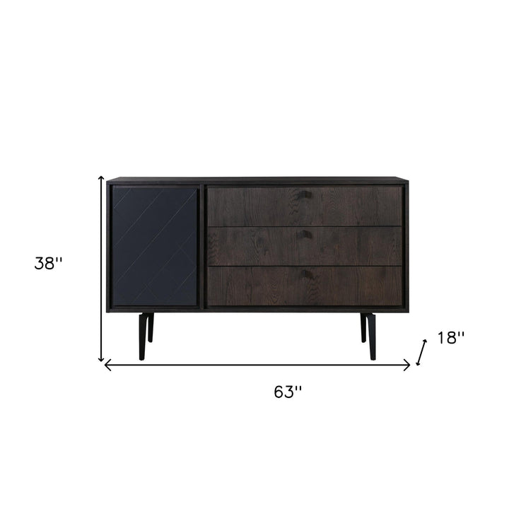 63" Gray Solid Wood Three Drawer Dresser Image 9