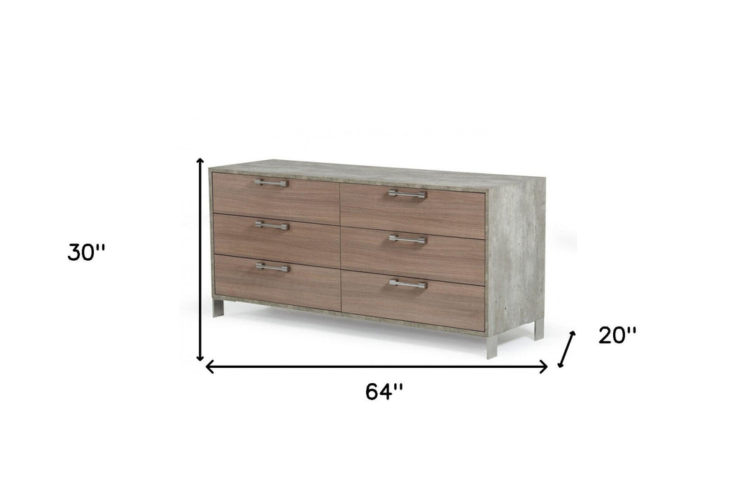 64" Brown Oak Grey Solid And Manufactured Wood Six Drawer Dresser Image 5