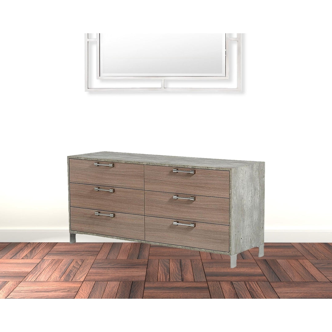 64" Brown Oak Grey Solid And Manufactured Wood Six Drawer Dresser Image 6