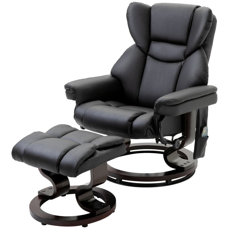 Adjustable Black Faux Leather Remote Massage Recliner Chair w/ Ottoman Image 1