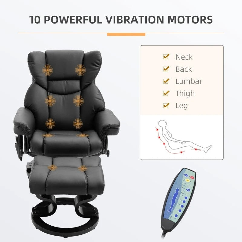 Adjustable Black Faux Leather Remote Massage Recliner Chair w/ Ottoman Image 2