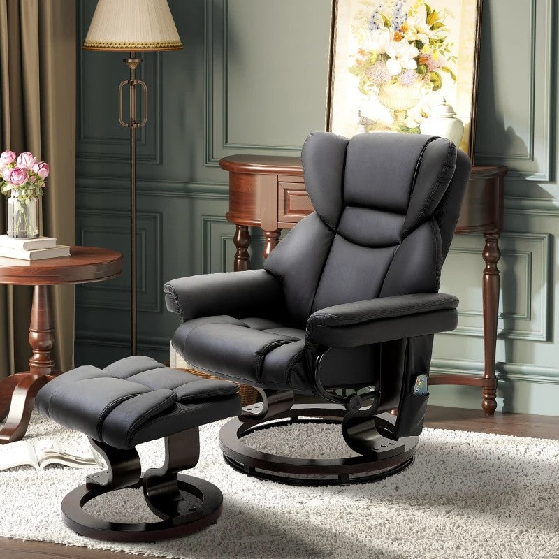 Adjustable Black Faux Leather Remote Massage Recliner Chair w/ Ottoman Image 3