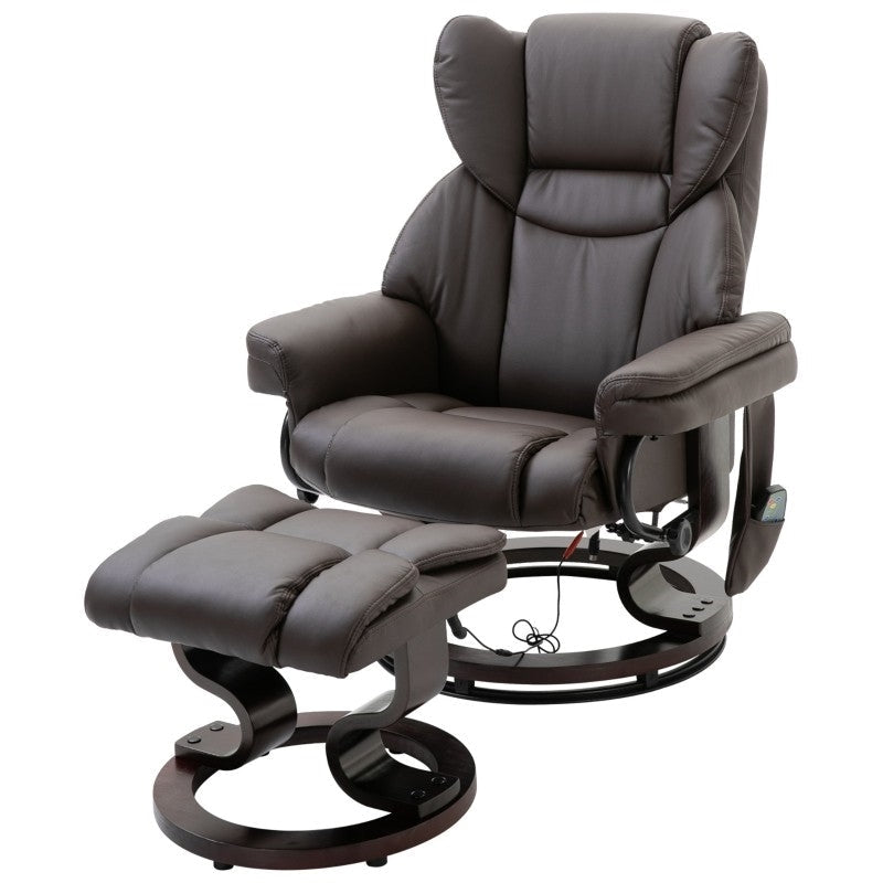 Adjustable Brown Faux Leather Remote Massage Recliner Chair w/ Ottoman Image 1