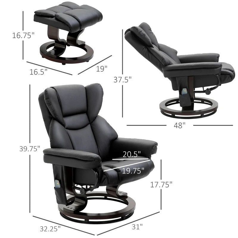 Adjustable Black Faux Leather Remote Massage Recliner Chair w/ Ottoman Image 4