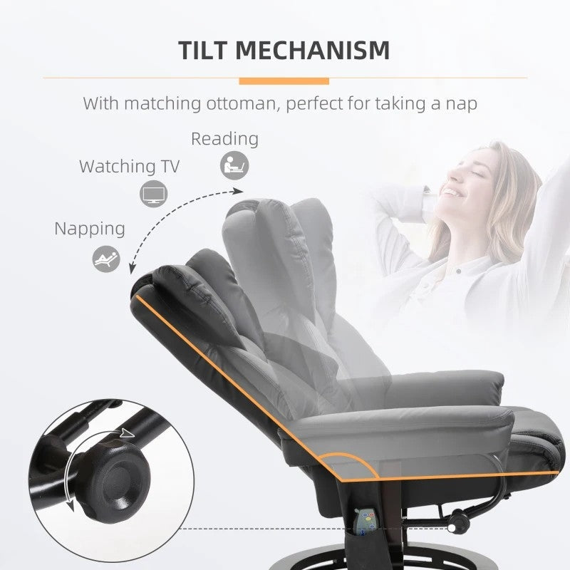 Adjustable Black Faux Leather Remote Massage Recliner Chair w/ Ottoman Image 5