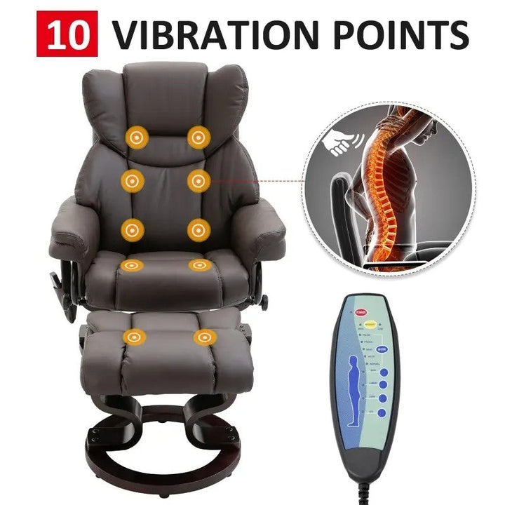 Adjustable Brown Faux Leather Remote Massage Recliner Chair w/ Ottoman Image 5