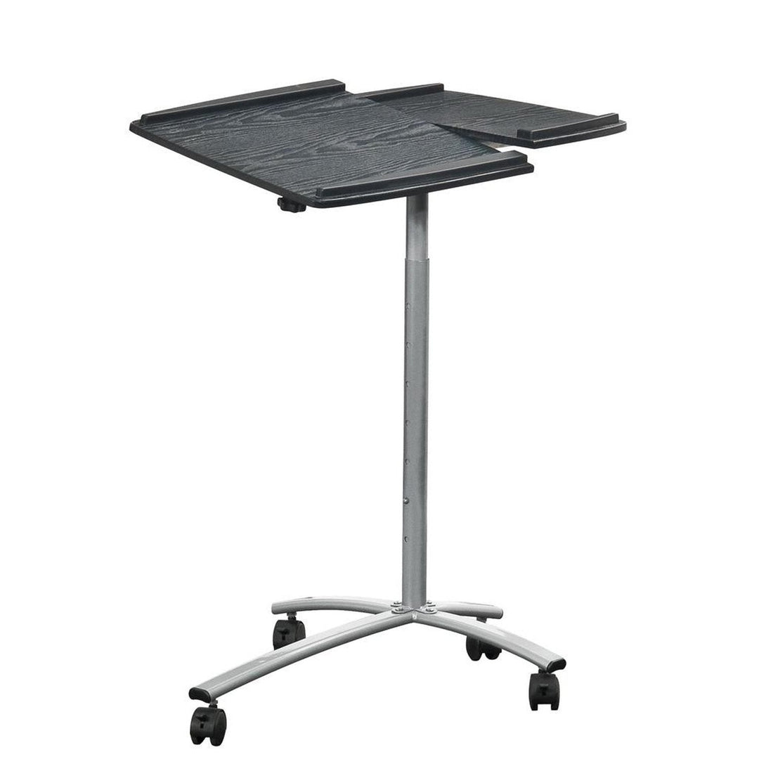 Adjustable Laptop Computer Cart Desk Stand in Graphite Wood Grain Image 1