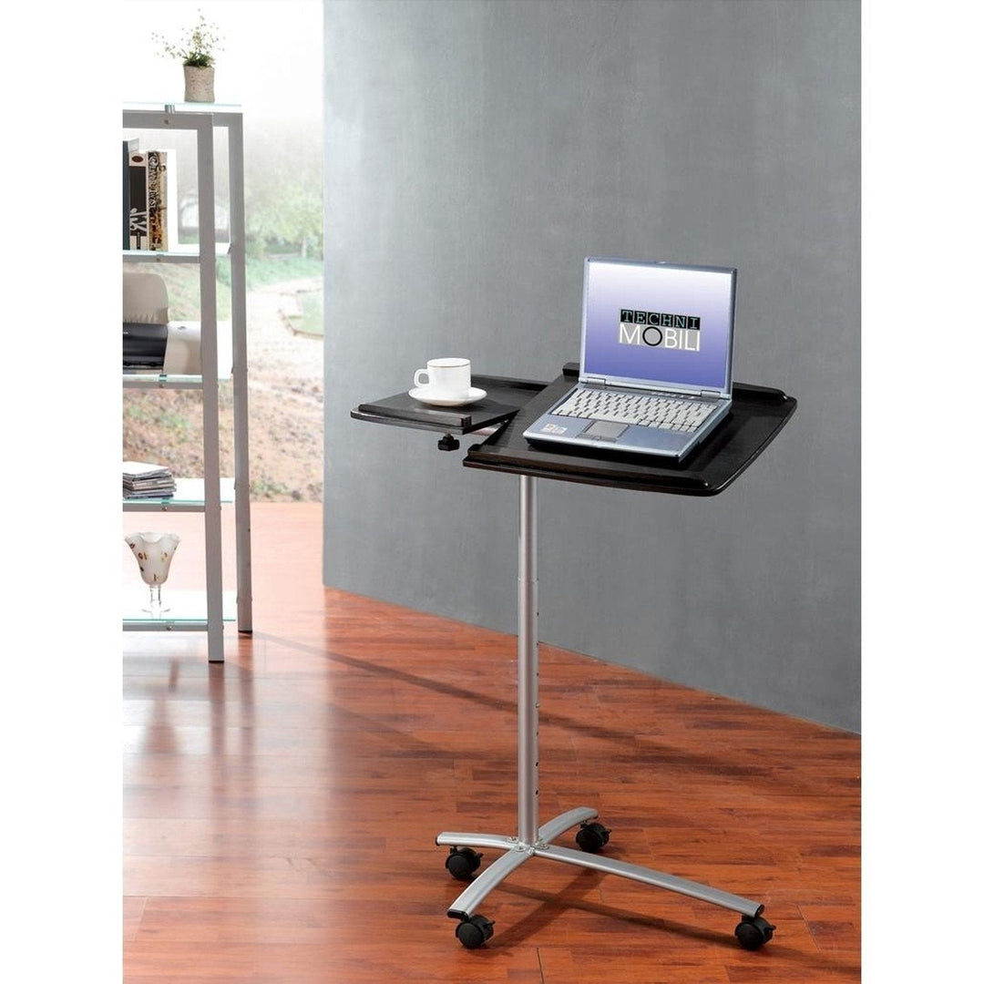 Adjustable Laptop Computer Cart Desk Stand in Graphite Wood Grain Image 4