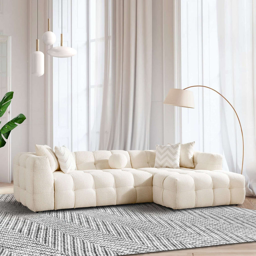 Alana Tufted Ivory Boucle Right Sectional Sofa Image 1