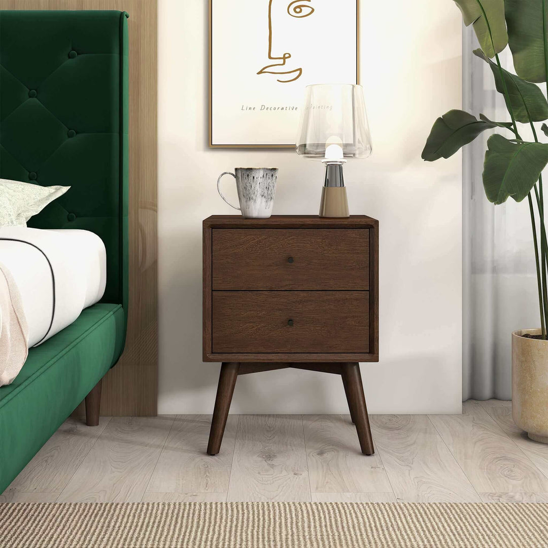 Alexa Mid Century Modern Style Night Stand 2-Drawer Image 3