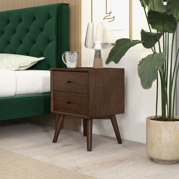 Alexa Mid Century Modern Style Night Stand 2-Drawer Image 4