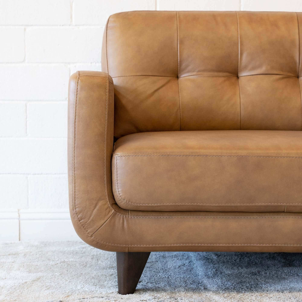 Allison Tufted Back Cognac Tan Genuine Leather Sofa Image 2