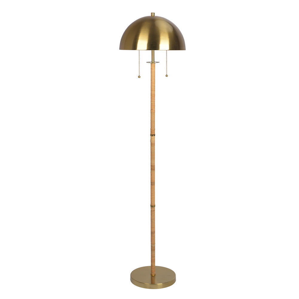 Allure 2-Light Floor Lamp, Gold Brass, Natural Rattan Tube , Double On/Off Pull Chain Image 1