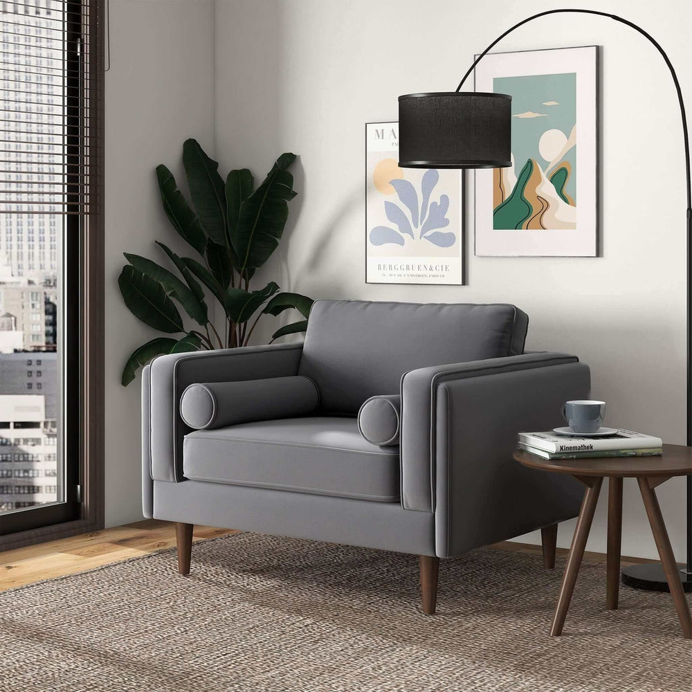 Amber Grey Velvet Lounge Chair Image 2