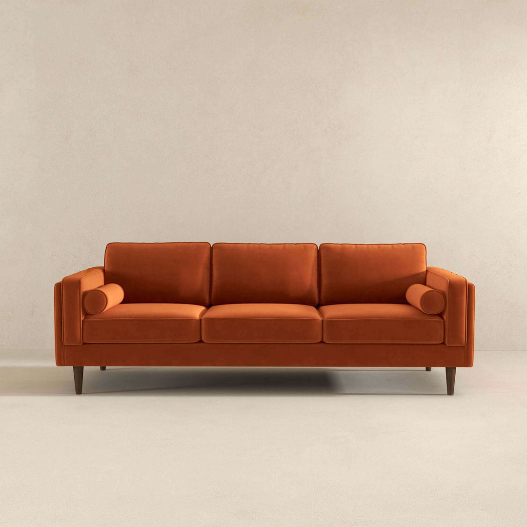 Amber Mid Century Modern Burnt Orange Luxury Modern Velvet Sofa Image 2