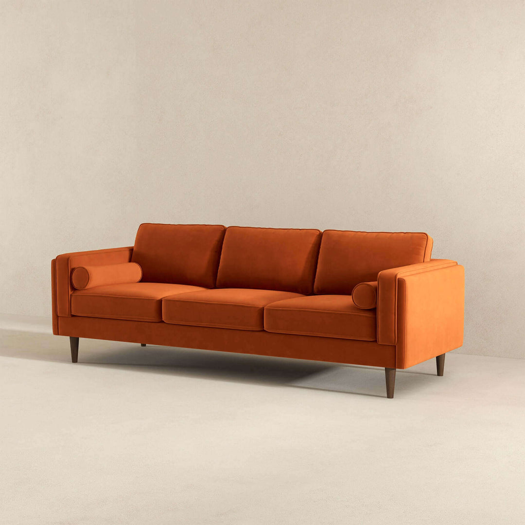 Amber Mid Century Modern Burnt Orange Luxury Modern Velvet Sofa Image 3