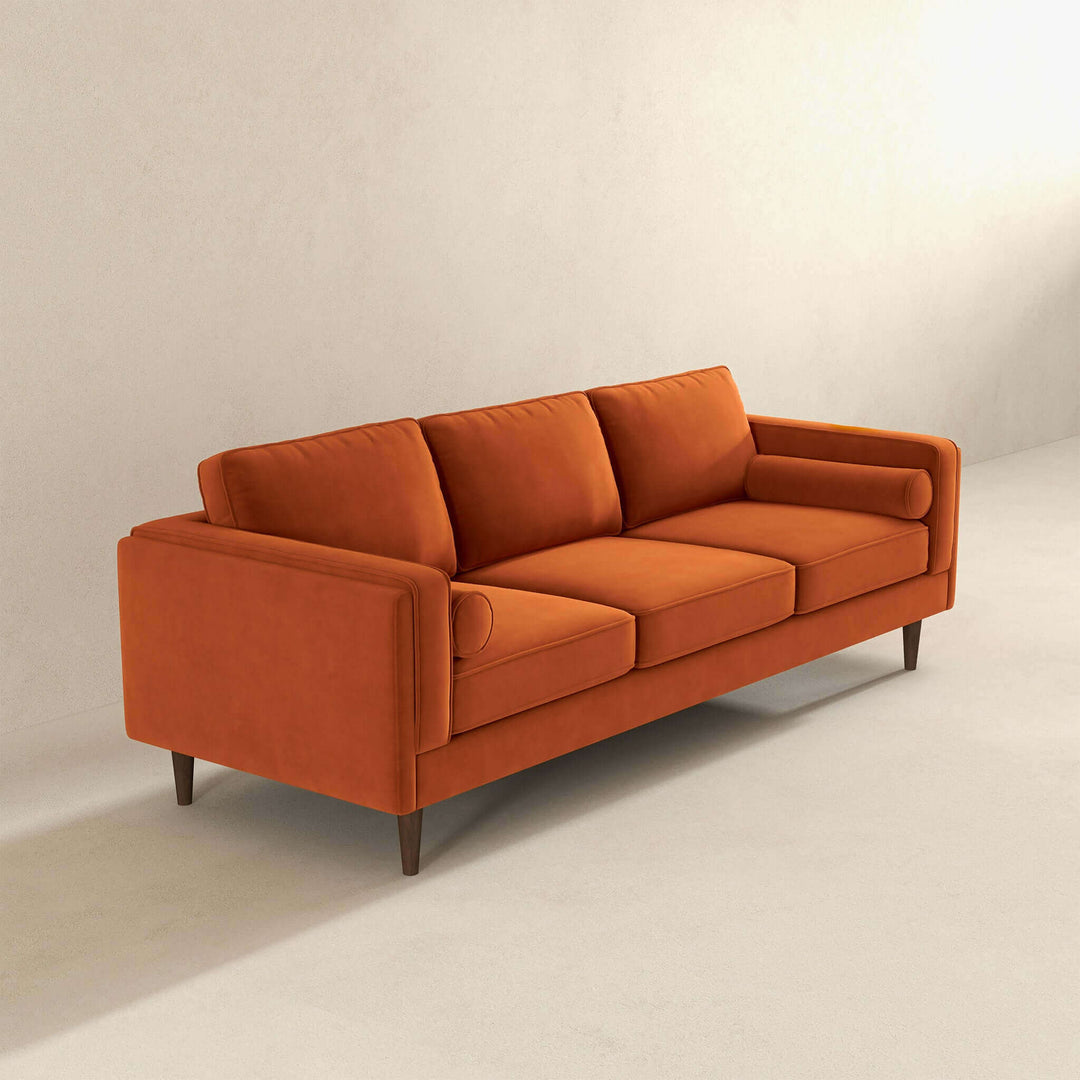 Amber Mid Century Modern Burnt Orange Luxury Modern Velvet Sofa Image 4