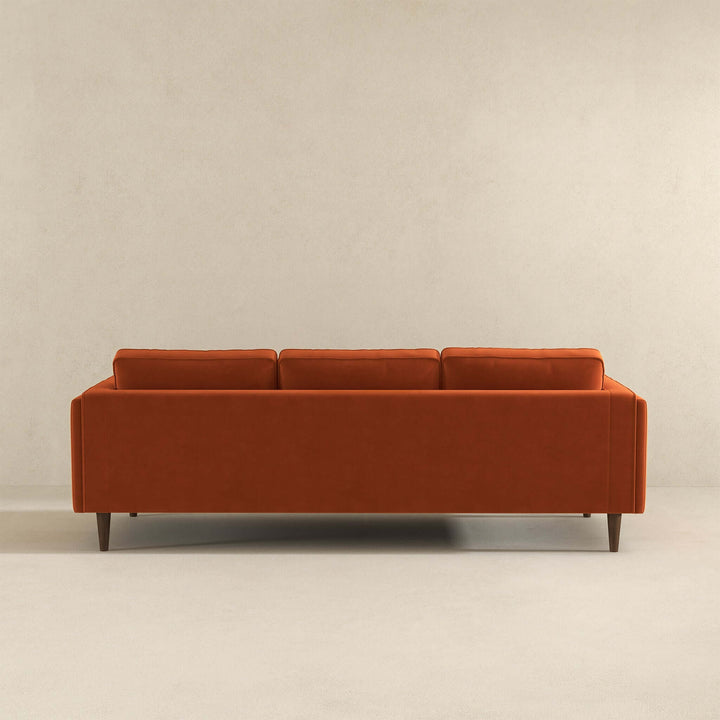 Amber Mid Century Modern Burnt Orange Luxury Modern Velvet Sofa Image 5