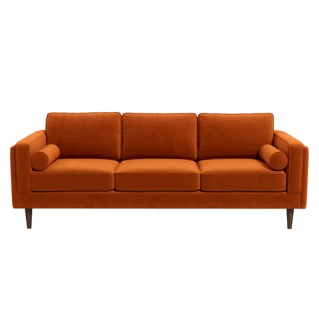 Amber Mid Century Modern Burnt Orange Luxury Modern Velvet Sofa Image 6