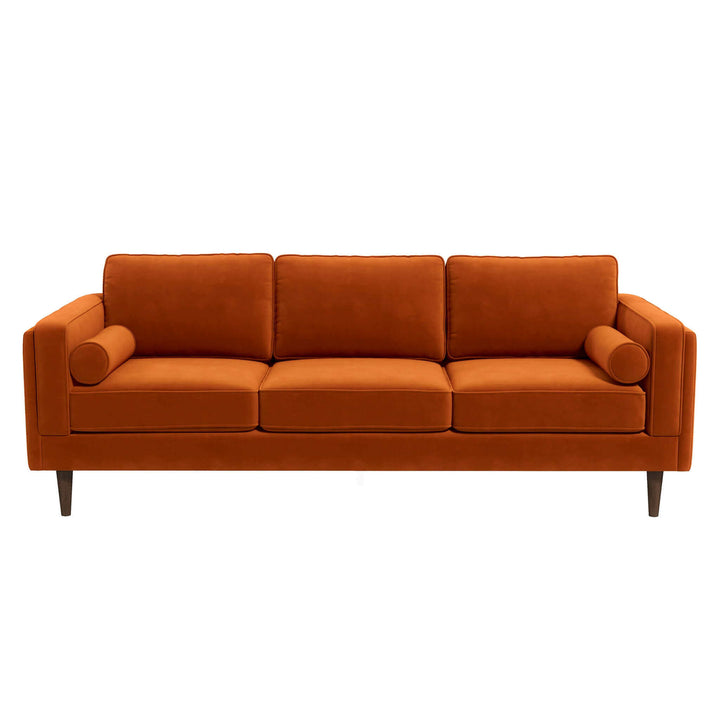 Amber Mid Century Modern Burnt Orange Luxury Modern Velvet Sofa Image 6